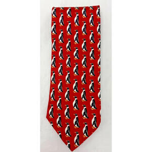 Paolo Gucci Men’s Tie 4"x57" Red  Penguin Motif Handmade Italy 100% Silk